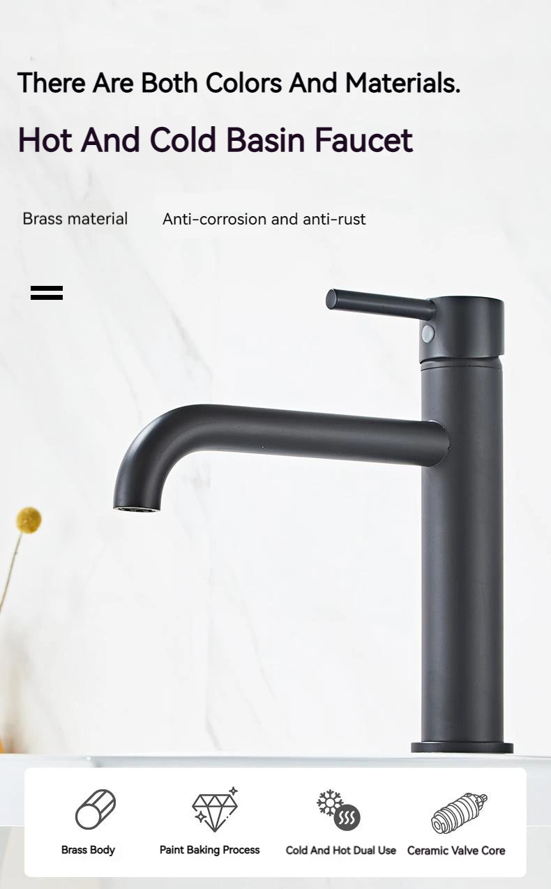 Description Picture 4 of itemBlack Painted Modern Minimalist Bathroom Single Handle Sitting Mixing Basin Metal Taps Accessories Bath Mixer Washbasin Sink Tap