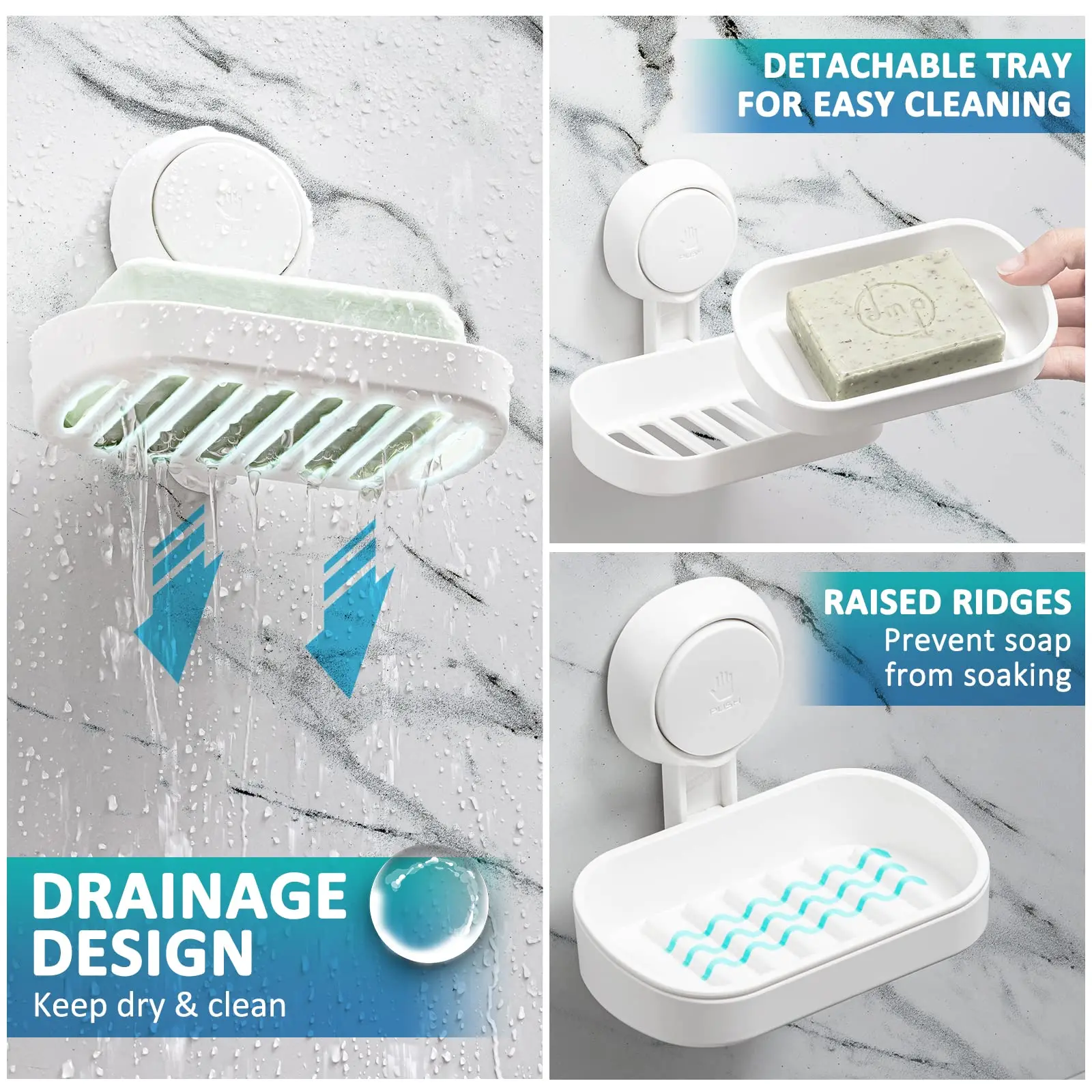 TAILI Suction Cup Soap Dish Powerful Vacuum Suction Soap Holder, Strong Sponge Holder for Shower, Bathroom, Tub and Kitchen Sink 2