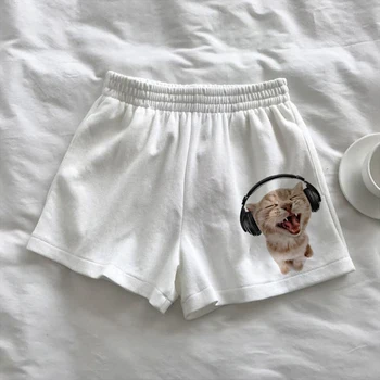 Y2k Pantaloncini da donna larghi a vita alta Star Fun Kitten Stampa Estate Harajuku Moda Sport Pantaloni sportivi Beach Y2K Abbigliamento 1