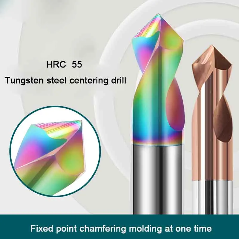 55° Tungsten Steel Center Drill 90° Fixed Point Drill Positioning Drill  Chamfered Carbide Colorful Coated Aluminum Steel Drill 10 pcs box tungsten steel dental carbide burs dental lab bur drill 2 35 tooth drill lab materials