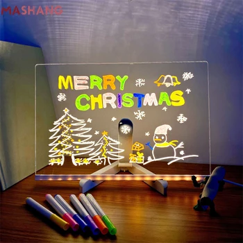 컬러 펜이 있는 LED 노트 보드, 아크릴 메시지 보드 램프, 창의적인 USB 빛나는 드로잉 보드, 야간 조명, 어린이 친구 선물