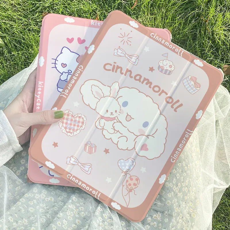 

iPad Case Kawaii Sanrio Cinnamoroll Kitty Cartoon Flip Soft Shell iPad Pro/air4/3 Drop-resistant Protective Case Gift for Girls