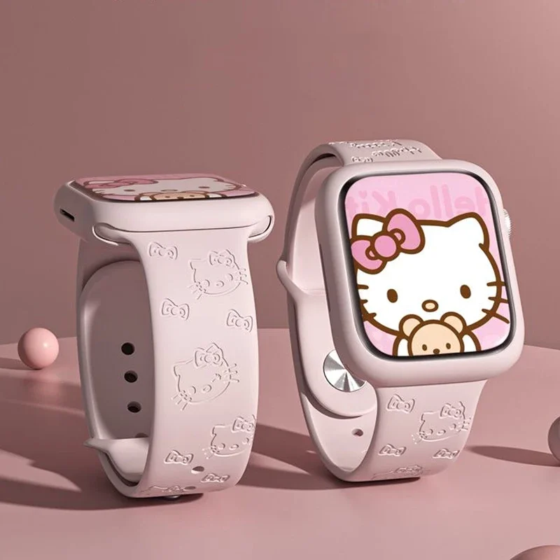 

HelloKittys Silicone Engraved Strap for Apple Watch Band 45mm 44mm 42mm 41mm 38mm 49mm 40mm Bracelet Iwatch 8 Ultra 7 Se