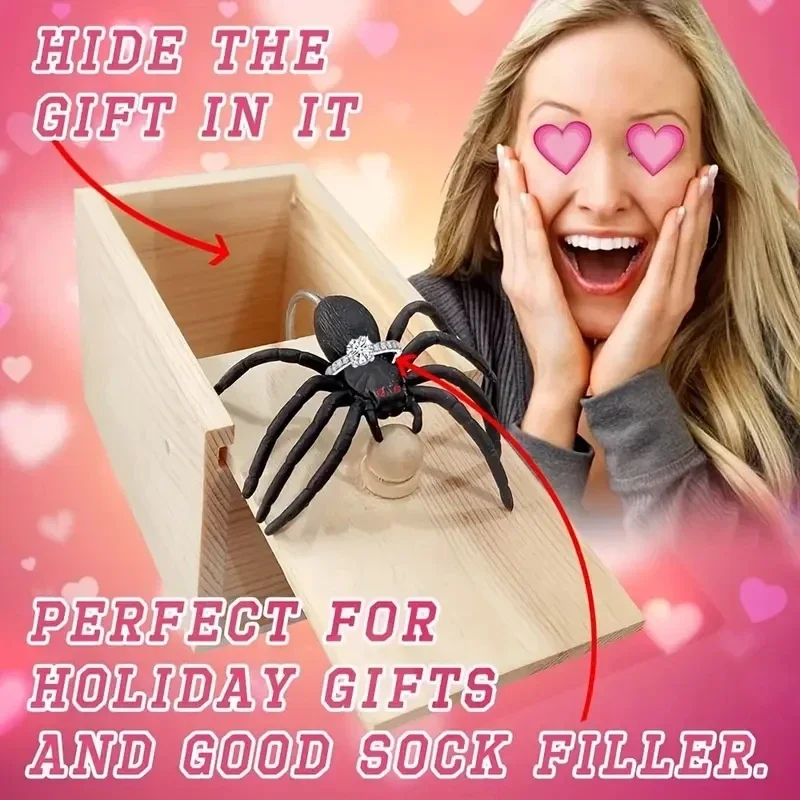 Prank Scare Box Trick Spider Funny Wooden Hide Box Quality Prank Fun game Prank Friends toy holiday gift