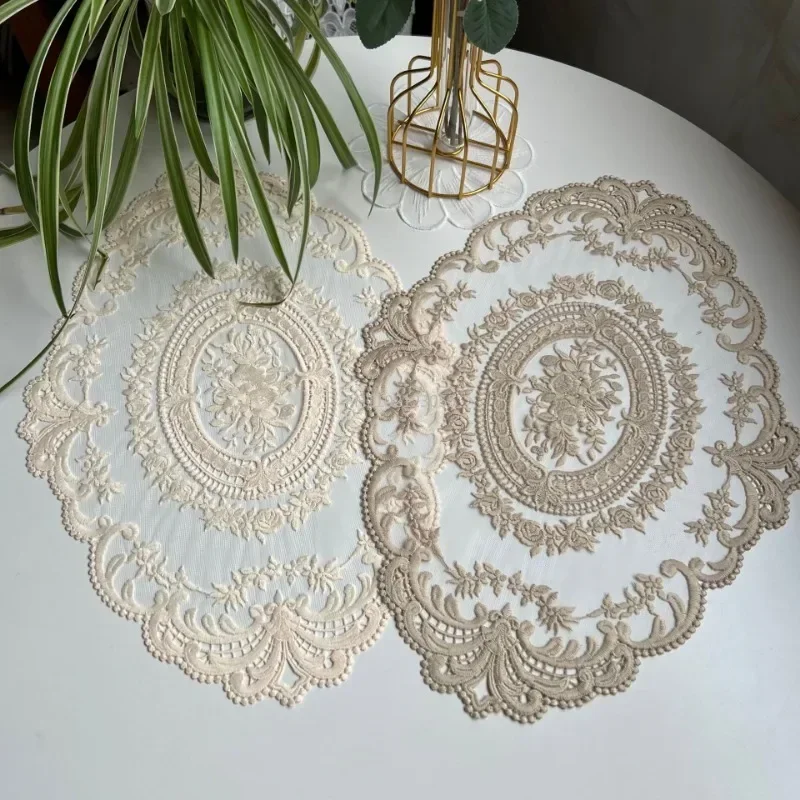 1Pcs Embroidered Dinning Table Cover Table Cloth Elegant Round Lace Tablecloth Coffee Coasters Napkin Party Wedding Decoration