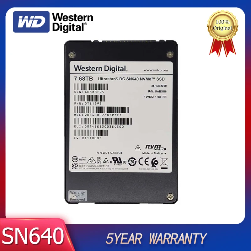 WD Ultrastar DC SN640 7.68TB SSD NVMe U.2 - Unità A Stato Solido Per PC, Usato In Ottime Condizioni