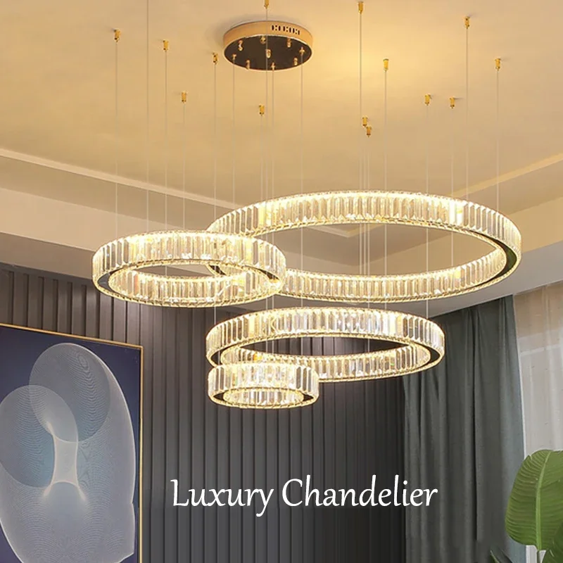 Modern Crystal Dimmable Led Chandelier Interior Bedroom Living Room Ceiling Pendant Lighs Luxury Ring Luster Lighting Fixtures
