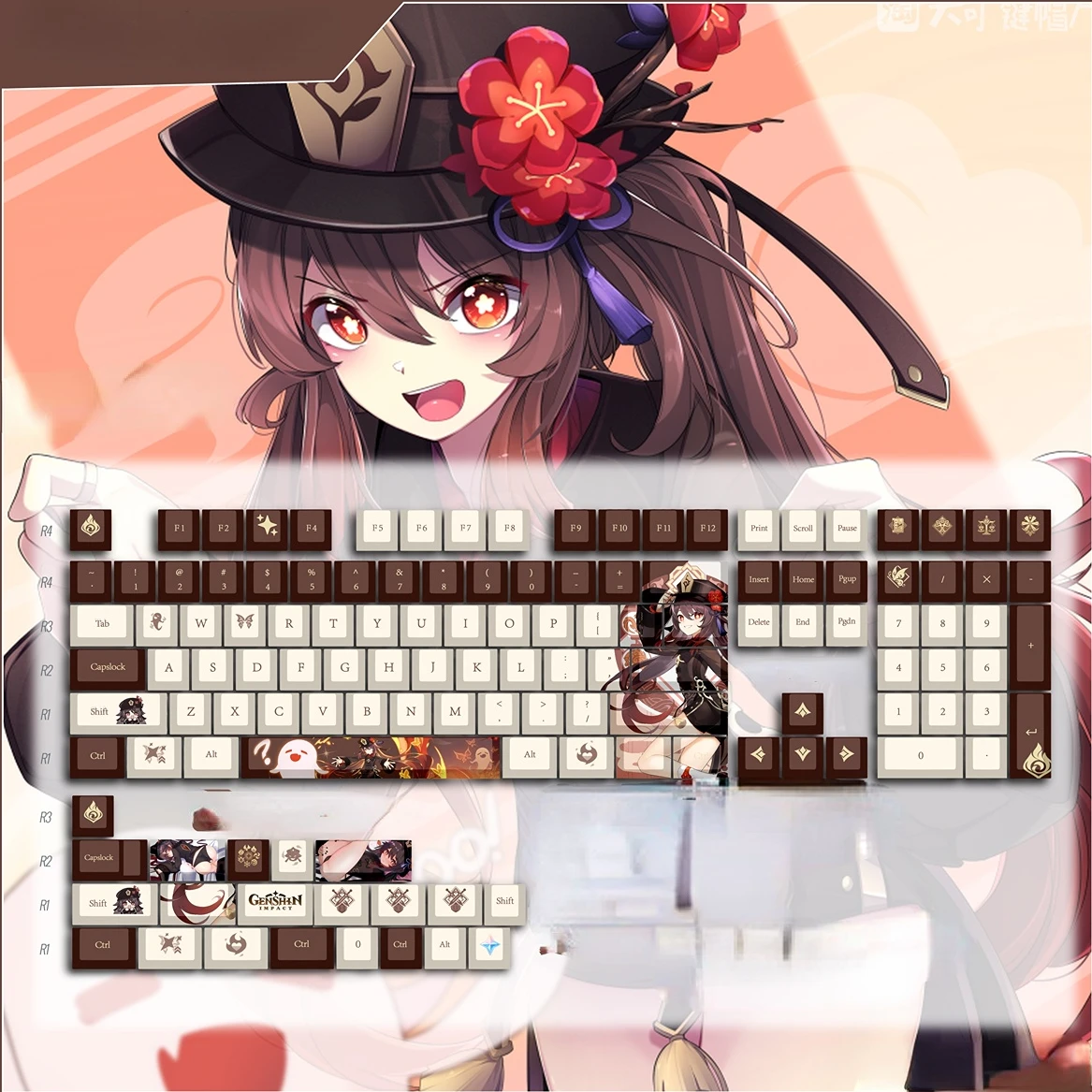 Genshin Impact-keycaps Temáticos de Personagens Ganyu Klee Cap Teclado do Jogo Perfil Cereja 129 Teclas Pbt Keycap Teclado Mecânico - Imagem 2