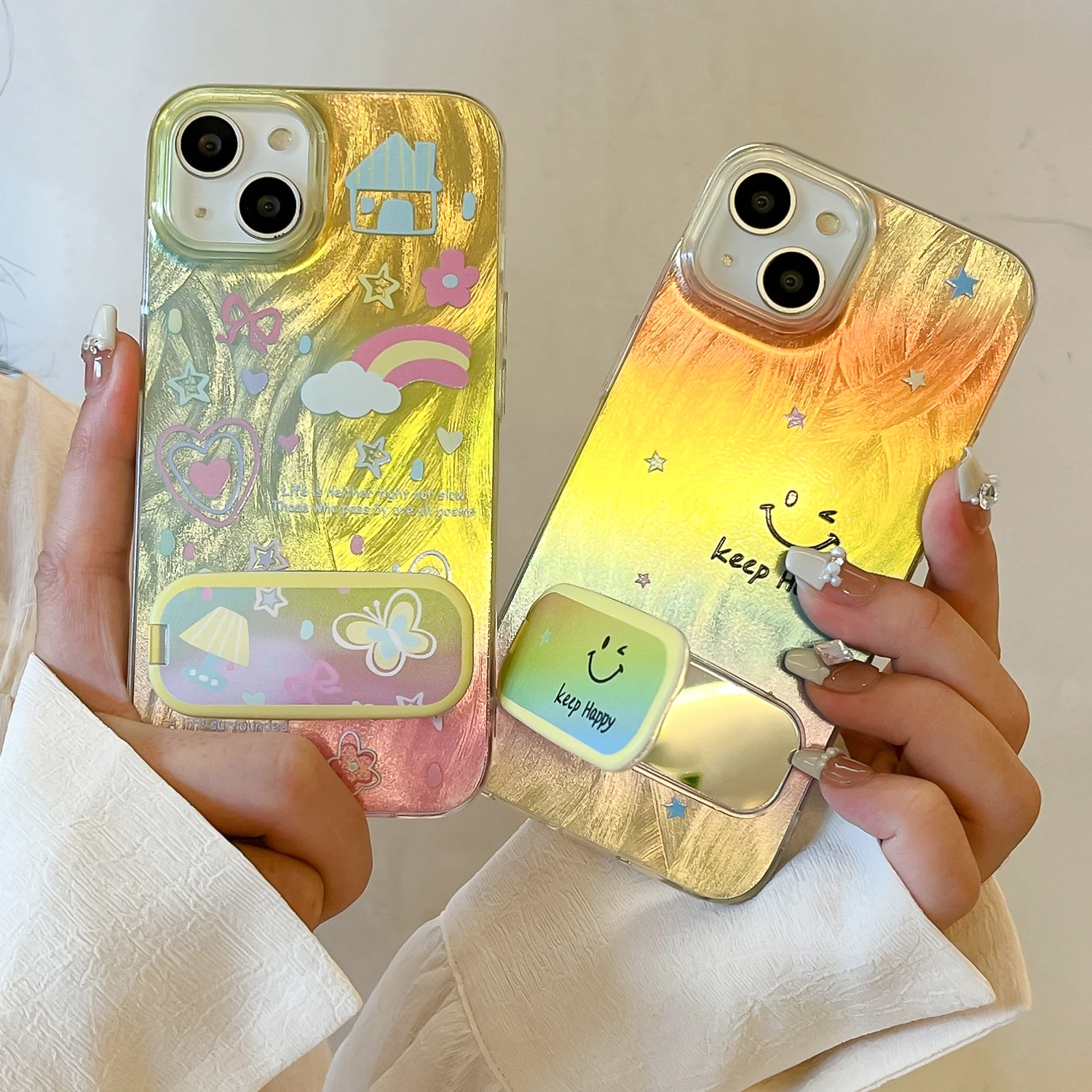 Smile Rainbow Mirror Holder Dazzle Lustre Lining Phone Case