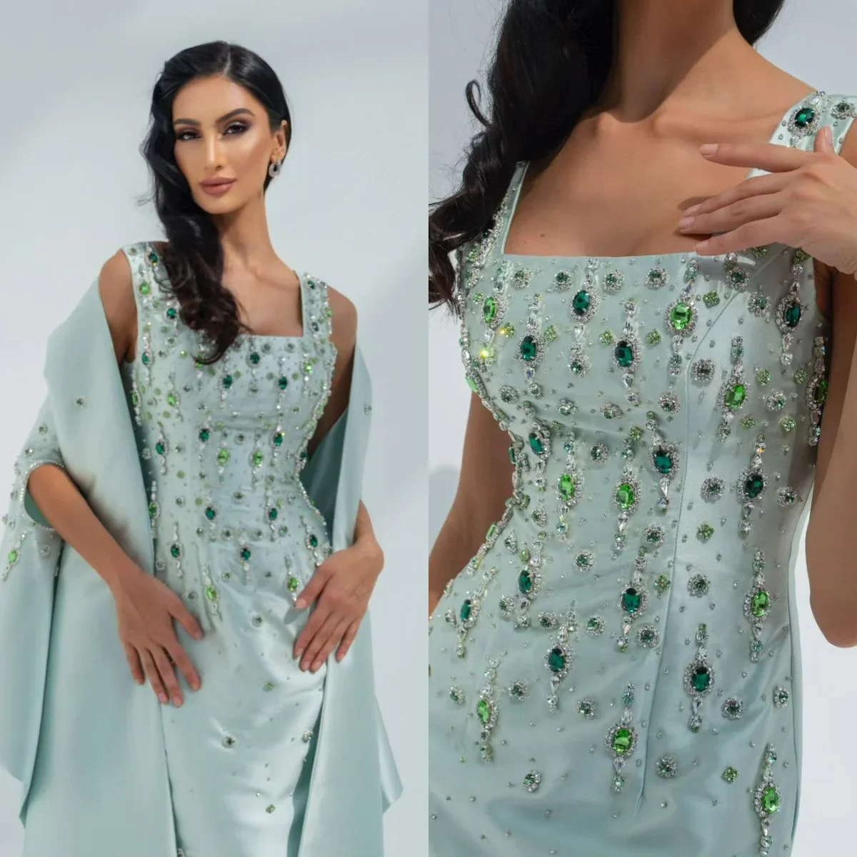 Crystal Beading Prom Dresses Jacket Back Split Evening Dress Wedding Party  Gowns | eBay