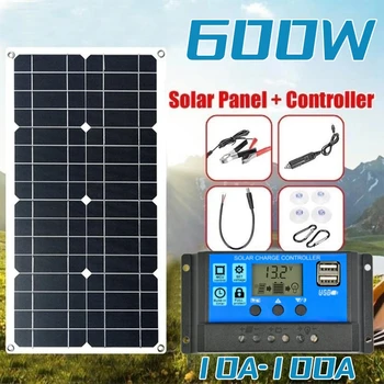 Pannello solare da 600 W Kit solare da 12 V portatile flessibile con controller da 100 A adatto per caricabatterie solare mobile RV da campeggio all'aperto domestico