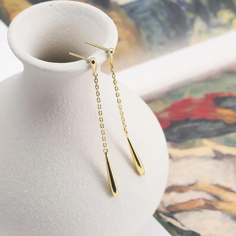 

ES031 ZFSILVER 925 Silver Korean Fashion Trendy Sweet Lovely Simple Tassel Waterdrop Earrings Jewelry Women Match-all Gifts Girl