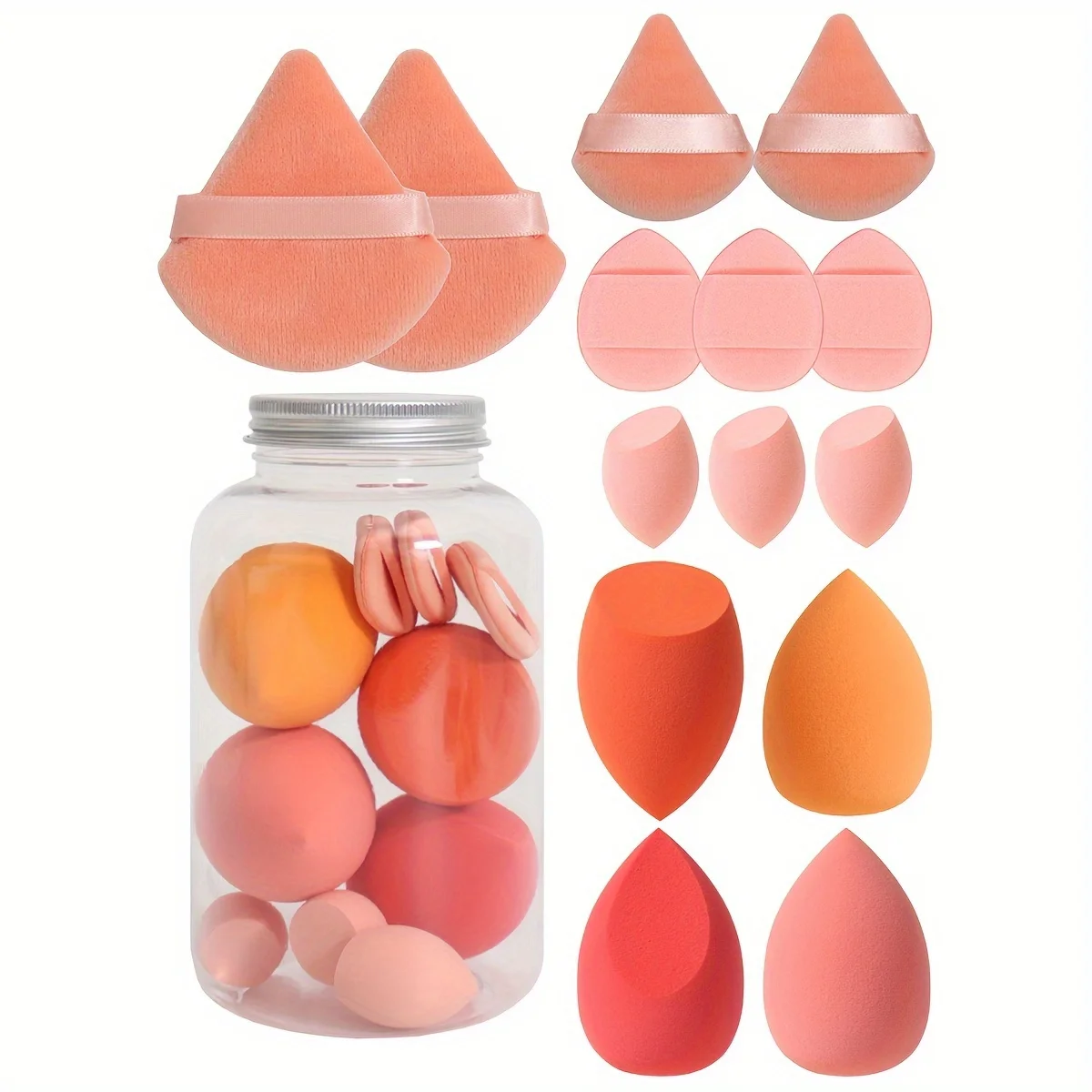 14pcs Makeup Sponge Set With Storage Jar Latex-Free, Makeup Sponge Finger Puff, Dual-Use Wet & Dry Foundation Cosmetic Puffs