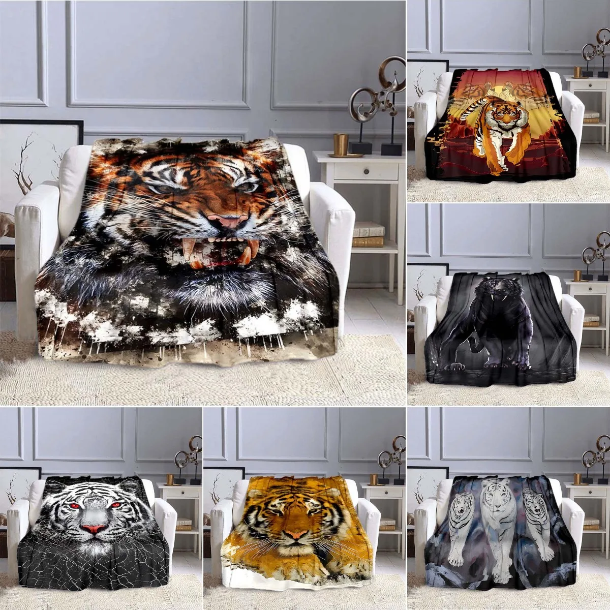 3d Print Tiger Flannel Throw Blanket Wild Animals Blanket King Queen