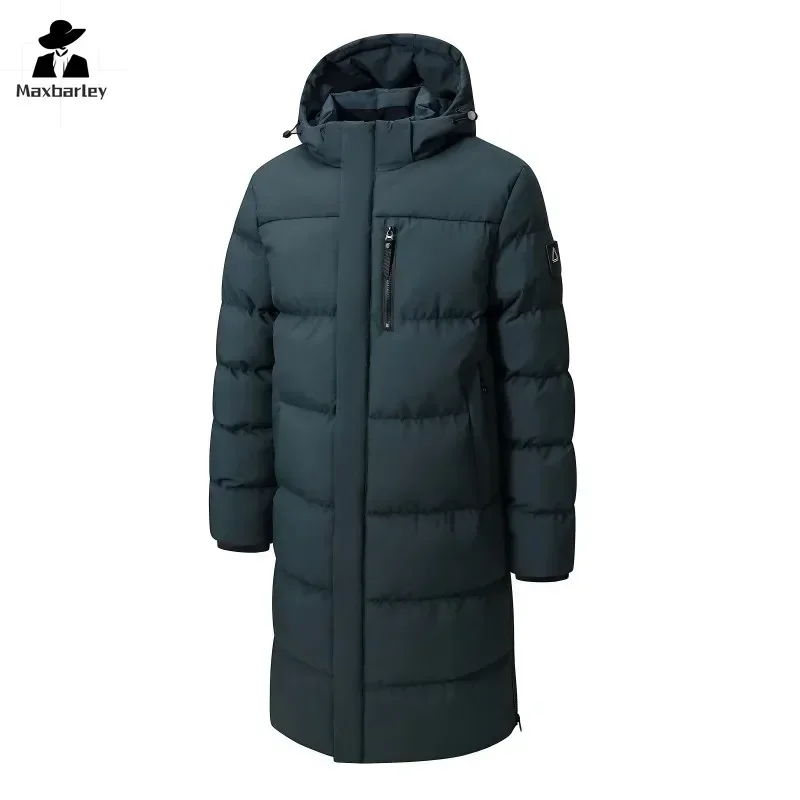 Winter Long Jackets Men's New Snow Multi-Pocket Thick Warm Down Cotton Padded Coat Casual All-Match Cold-proof Hooded Parka