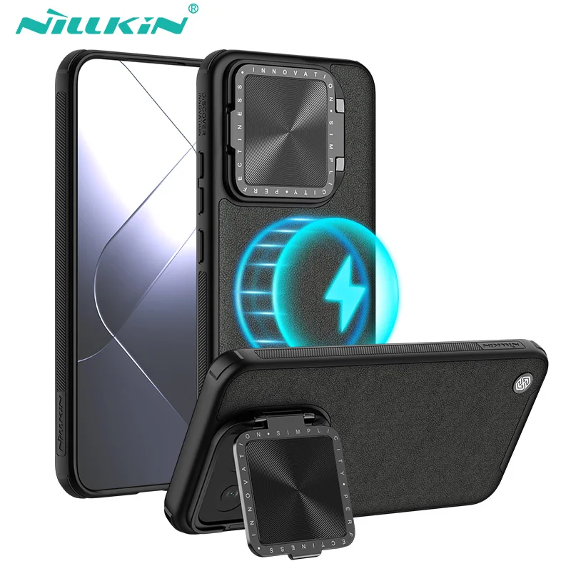 

For Xiaomi 14 Pro Case Nillkin CamShield Prop Leather Magnetic Case With Foldable Stand For Xiaomi 14 Slide Lens Magsafe Cover