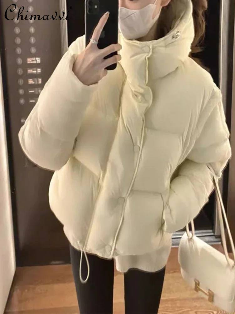 Fashion Commuter Solid Color Long Sleeve Hooded Women's Short down Jacket 2023 Winter New Casual Loose Cotton Padded Jacket