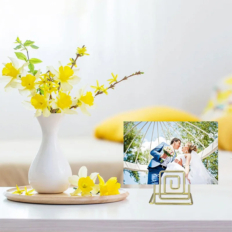 10Pcs/Pack Creative Place Card Holder Metallic Table Number Stand Paper Clamp Romantic Photo Clip Desktop Decoration for Wedding