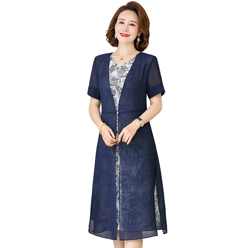 

Летнее платье с коротким рукавом, женская мода, новый темпераментный стиль, имитация двух частей, шифоновые платья для женщин