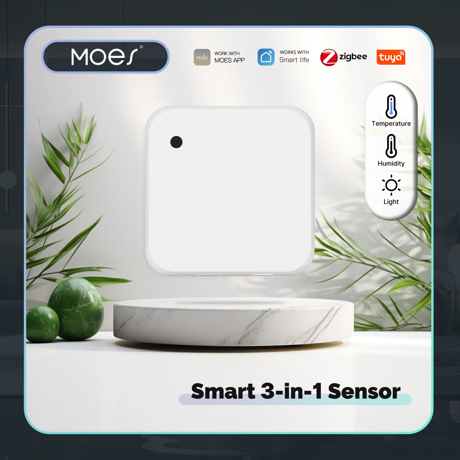 MOES Tuya ZigBee สมาร์ทอุณหภูมิความชื้น Light Sensor ความสว่างมูลค่าเครื่องตรวจจับ App Remote Monitor แบตเตอรี่ USB Dual Powered 1