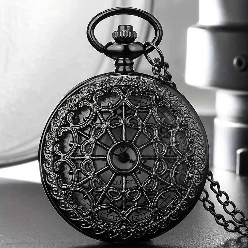 Vintage Black Spider Web Pocket Watch Necklace - Gothic Halloween Charm for Women and Men