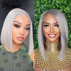 Grey Colored Short Bob HD Lace Front Wig Brazilian Remy 100% Human Hair Preplucked Transparent Pixie Cut Frontal Wigs For Women