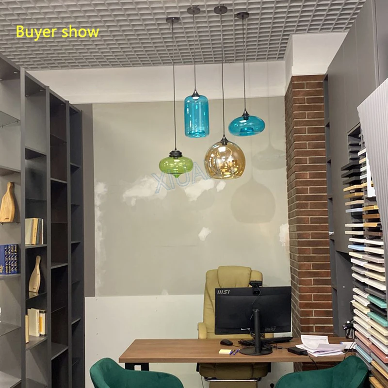 LED Chandelier Ceiling Chandelier Modern Restaurant Chandelier Light Blown Colorful Glass Lampshade Glass Ceiling Hanging Lamps Living Room Coffee Room Office