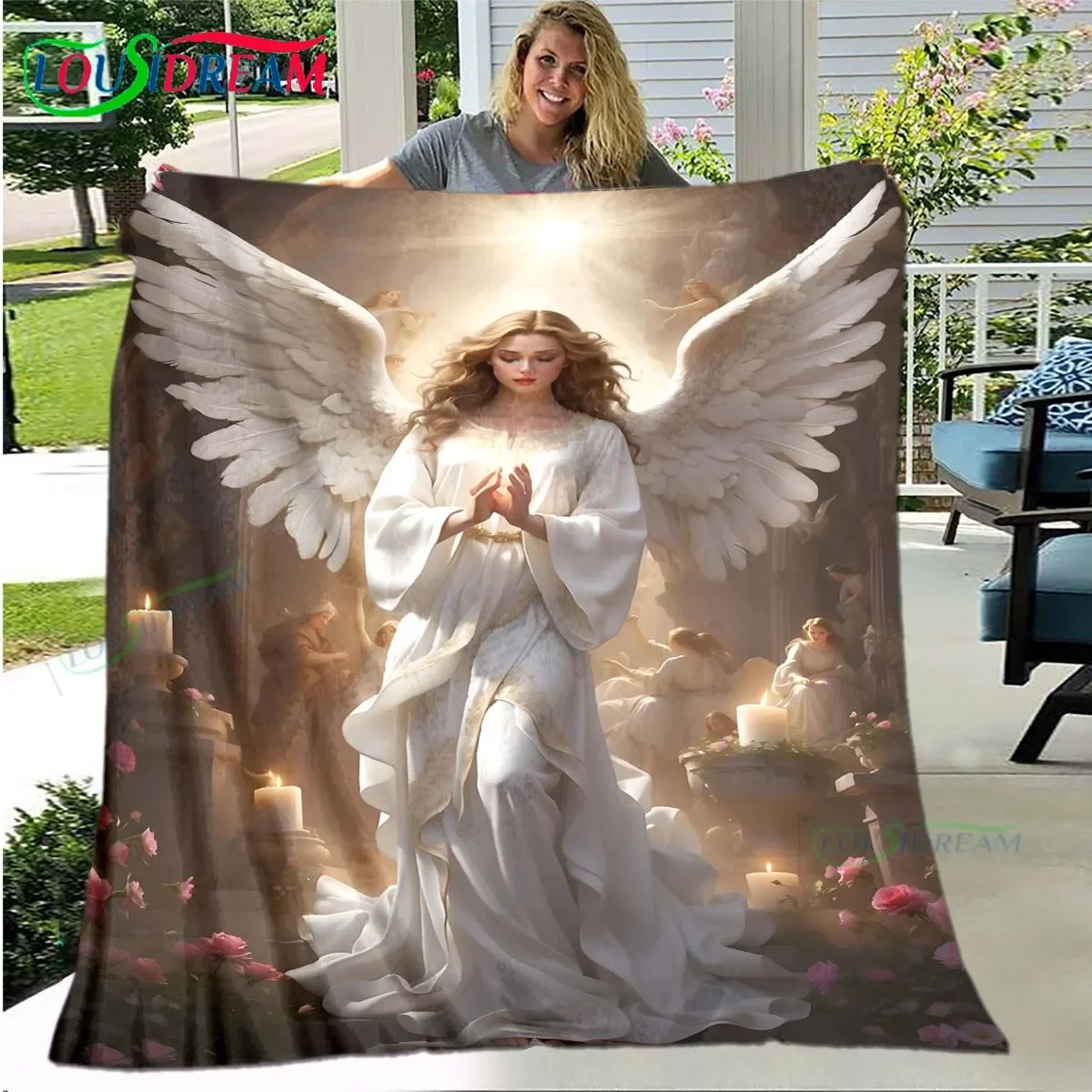 

Beautiful Angel Wings Pattern Blanket Flannel Thin Blanket Portable Home Travel Office Lunch Break Blanket Birthday Gift