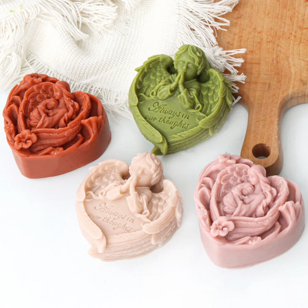 기도 천사 하트 비누 실리콘 몰드, DIY 어머니-아이 양초 수지 석고 만들기, 사랑 초콜릿 베이킹 세트, 어머니의 날 선물
