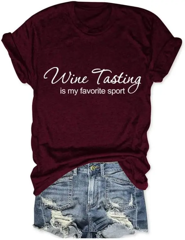 

Wine Tasting is My Favorite Sport T-Shirt Women Funny Wine Drinking Lover Shirts Casual Short Sleeve Loose Tees