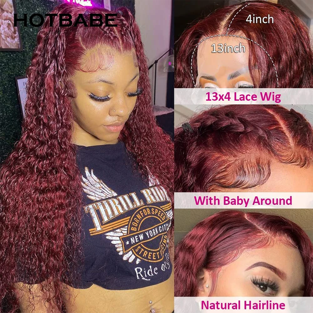 350 Density 99J Burgundy Water Wave 13x6 HD Lace Frontal Wig Glueless Preplucked Human Hair Wigs For Women 5x5 Lace Closure Wig
