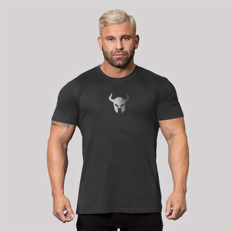 

Новинка 2022, Мужская хлопковая футболка с принтом для спортзала, фитнеса, бодибилдинга, тонкая летняя спортивная футболка с коротким рукавом для тренировок и бега