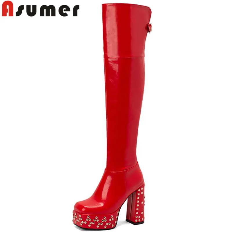 

ASUMER 2022 Size 33-48 New Arrive Pu Over The Knee Boots Thick High Heels Winter Boots Woman Ladies Zipper Shoes