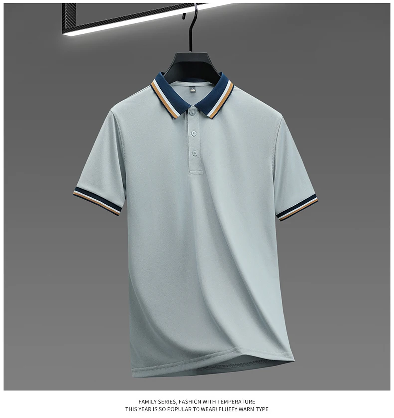 High quality luxury short sleeve polo shirt fashion stripe color blocked lapel T-shirt summer ice silk breathable men's clothing 17 S13bb68d0d227444bbae7aa035c0fd058L