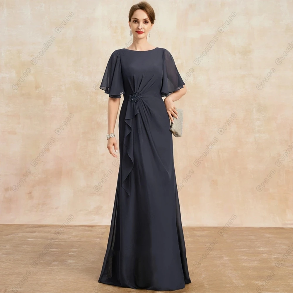 

Half Sleeve Mother of Bride Dresses for Women Scoop Beach Chiffon Wedding Party Dresses with Pleat 2024 Summer Robe De Soirée