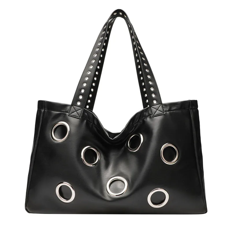 Fashion Rivet Bucket Bag Large Capacity Casual Tote Bag Textured Leather Women Handbag Luxury Designer Shoulder Bag