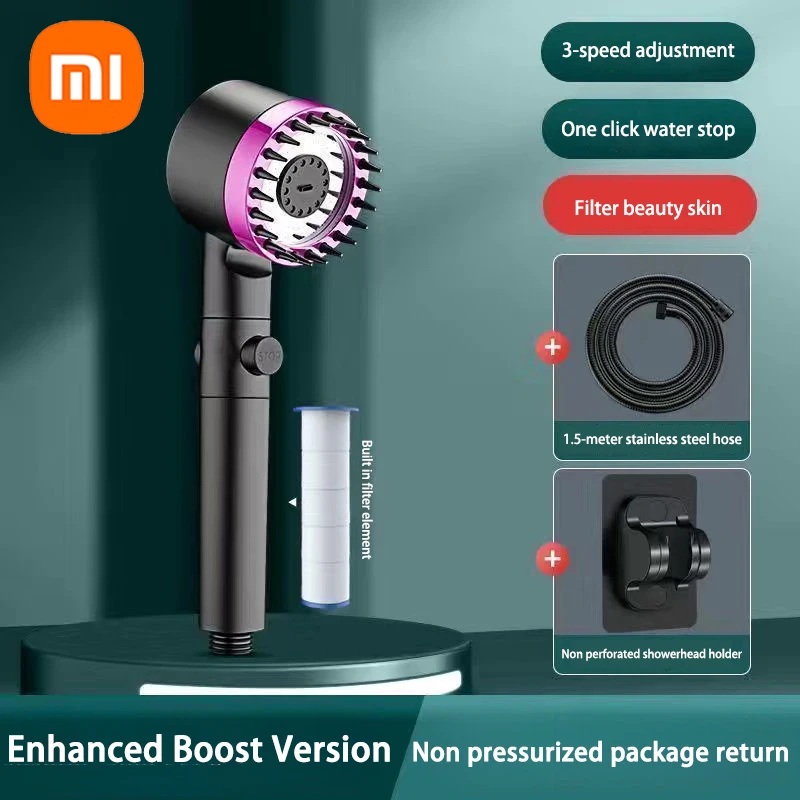 Xiaomi High Pressurized Filter Shower Head 3-mode Adjustable Spray with Massage Brush Rain Shower Set Changeable Filter Element 6