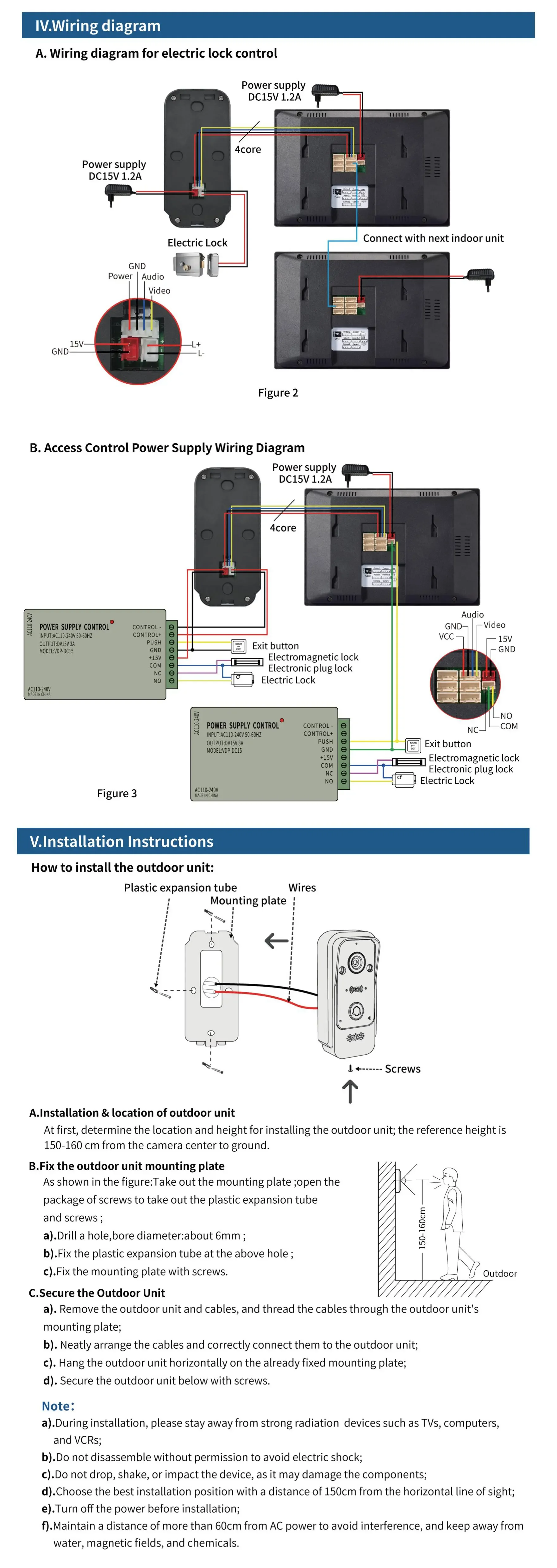 Tuya Smart WiFi video intercom wiring diagram with detailed connection instructions
