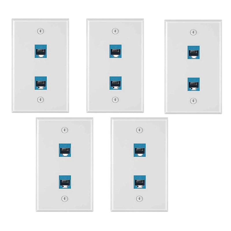 

5 шт. 2 порта Ethernet настенная пластина, RJ45 Cat6 гнездо-гнездо встроенный соединитель лицевые пластины (синий)
