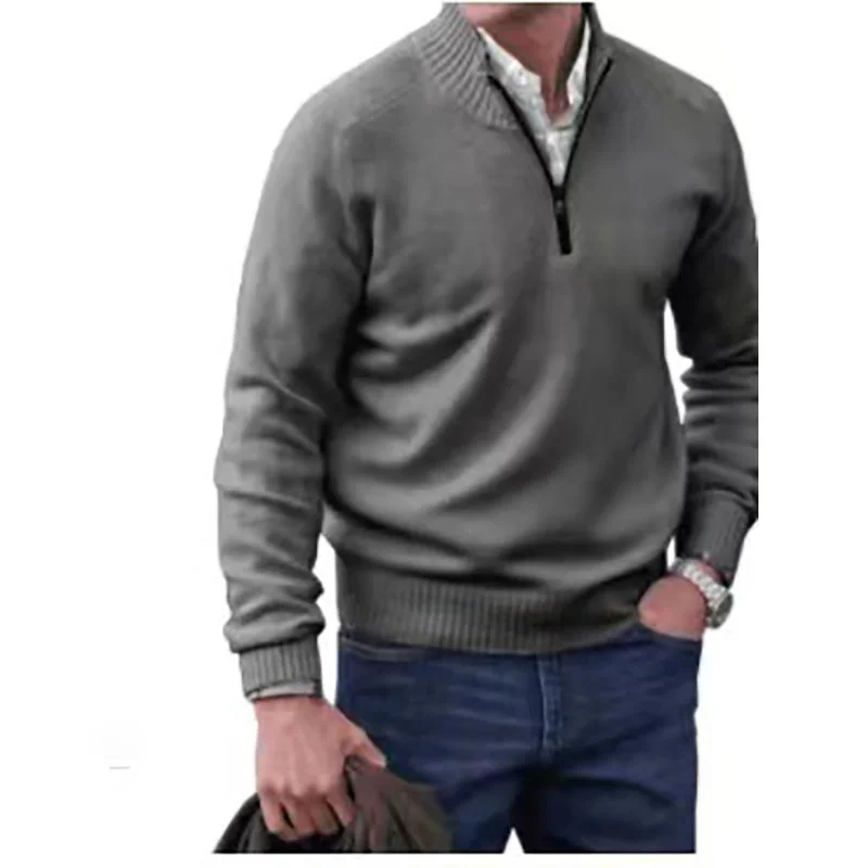 Men\'s Knitting Wool Warm Sweater Harajuku Zip Long Sleeve Jumper Men Slim Fit Casual Warm Pullovers Sweatershirt