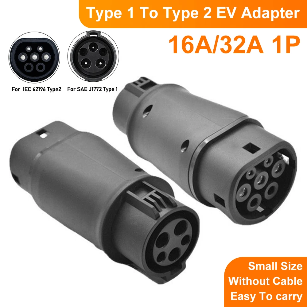 16A/32A EV Charger Adapter Socket Type1 J1772 to Type2 IEC 62196 EVSE Electric Vehicle Charging Converter Connector Plug цена и фото