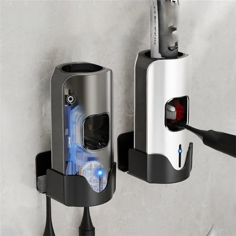 M04K 자동 벽걸이형 전동 치약 디스펜서 - 3단계 조절 및 2개의 칫솔 슬롯이 있는 어린이용 칫솔