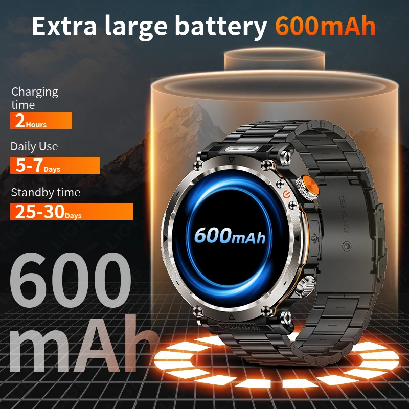 LIGE New Outdoor Flashlight Smart Watch Men 600mAh Smartwatch Bluetooth Call Heart Rate IP68 Waterproof Sports Smartwatches 2026