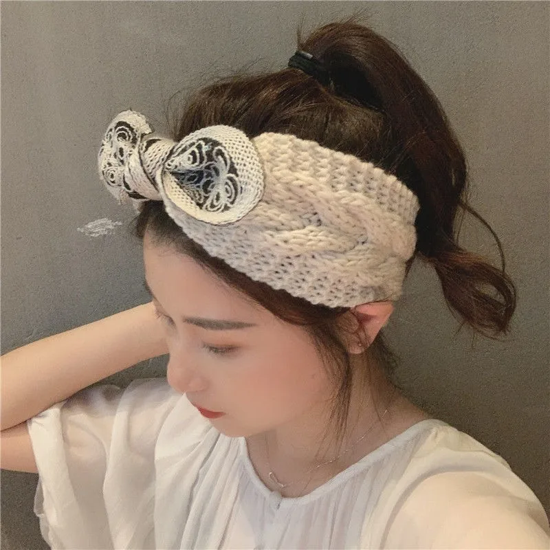 Internet Celebrity Knitted Yarn Bow Sequins Fashionable, Sweet, Elastic Headband with Loop, Women's Hair Accessories Look Good