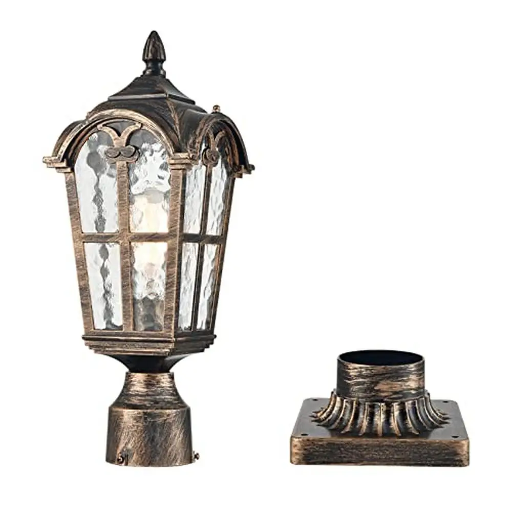 Outdoor Waterproof Aluminum Post Lantern with Water-Tempered Glass Shade Pier Mount and Pole Mount Applications ETL Listed