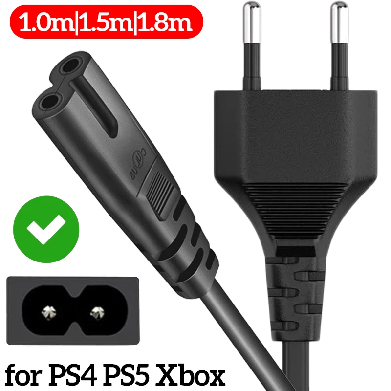 European 2-Pin to C7 Power Cord - 1.8m Prong AC Supply Cable
