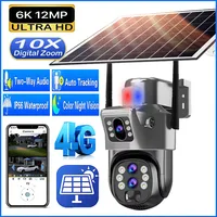 Solar Camera Outdoor 4G SIM Card 12MP 6K Three Lens 10X Zoom Security Surveillance Cameras Auto Tracking IP PTZ Solar CCTV V380 1