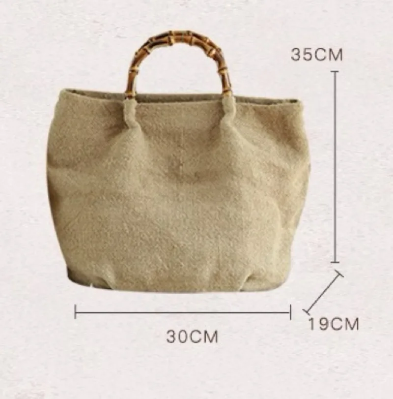Cotton linen bamboo Large Capacity Women Tote Bag Soft Surface Single Shoulder Bag High-end Feel Commuting Tote Vintage Handbag