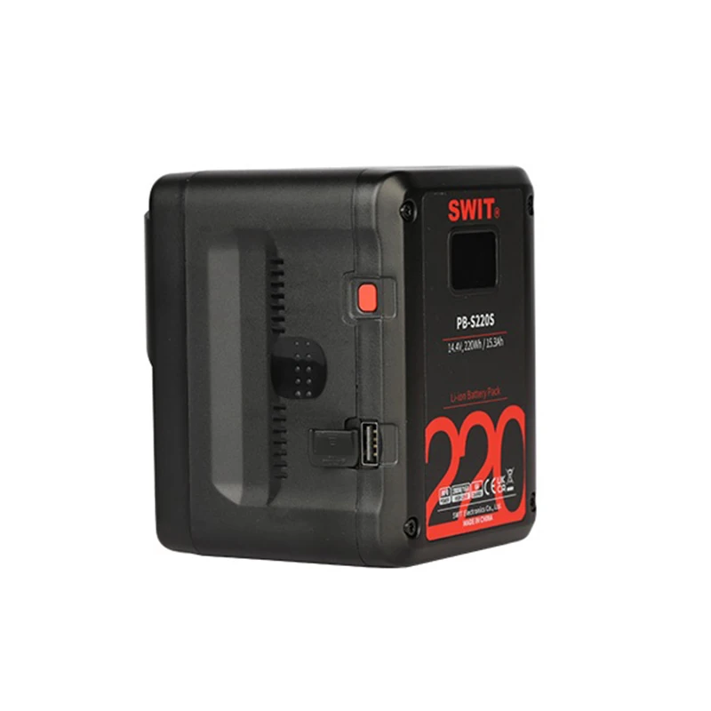 SWIT PB-S220S 카메라용 멀티 소켓 스퀘어 디지털 V 마운트 배터리, 최소 200W, 16A 정부하, 4 × D-탭, 220Wh