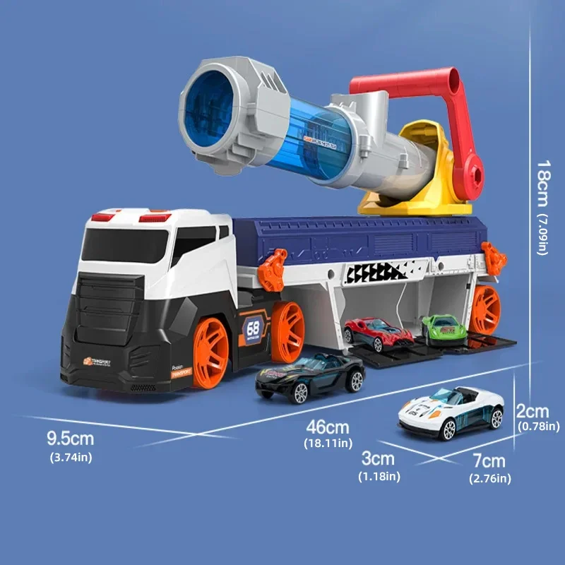Alloy Dicast Truck Model with Mini Car Set Launch Ball Missile Transportation Vehicles with Light Sound for Boys Kids Toys Gift